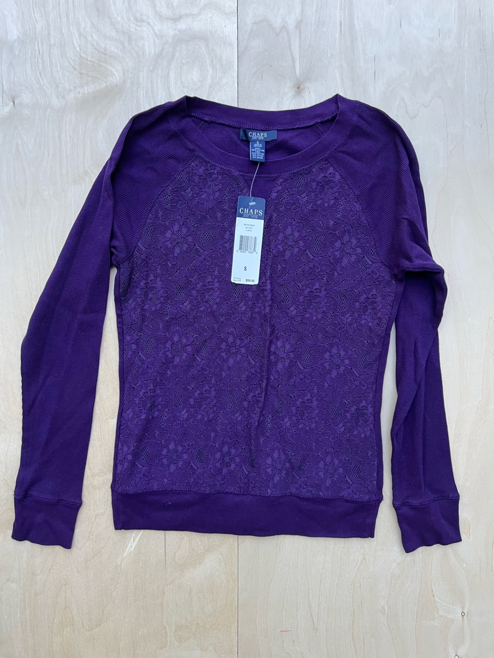 Chaps Women's Purple Lace-Front Long Sleeve